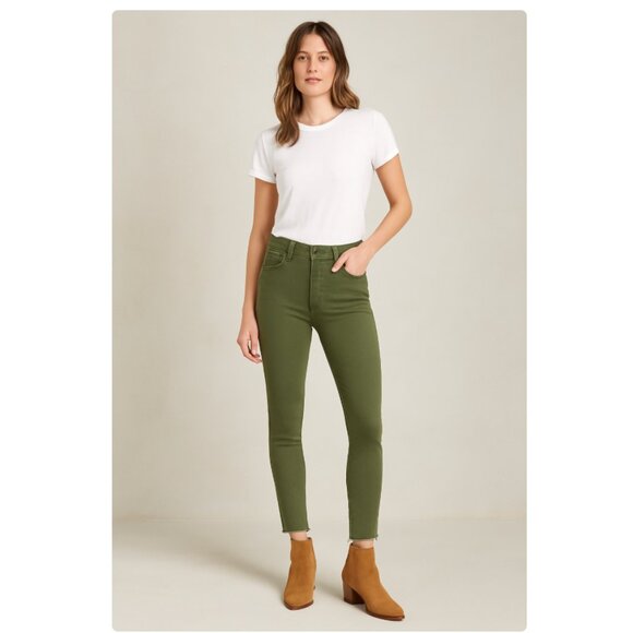 Mother High Waisted Looker Ankle Fray Military Green Jeans Size 30 - Picture 1 of 16